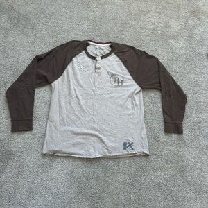 Men's Gray and Brown Old Navy Henley Baseball Tee Long Sleeve